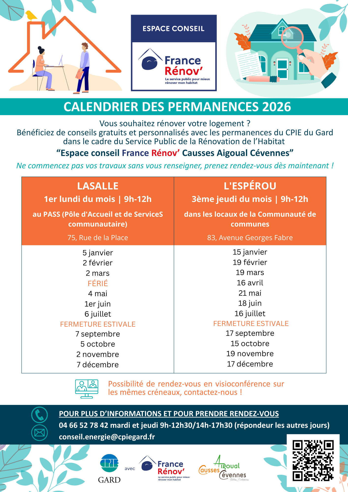 Calendrier des permanences 2026 CACTS